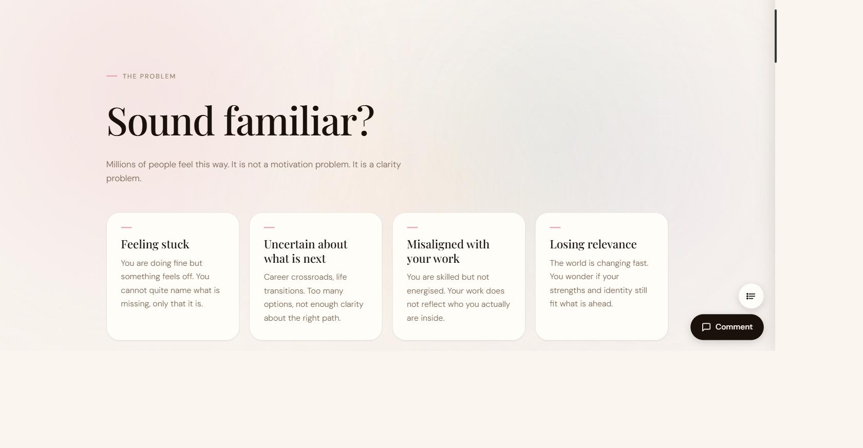 Who it is for: feeling stuck, uncertain about what is next, misaligned with your work, or losing relevance.